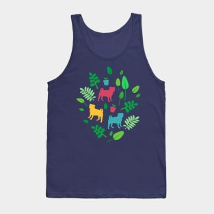 Colorful Pugs with Leaves Tank Top